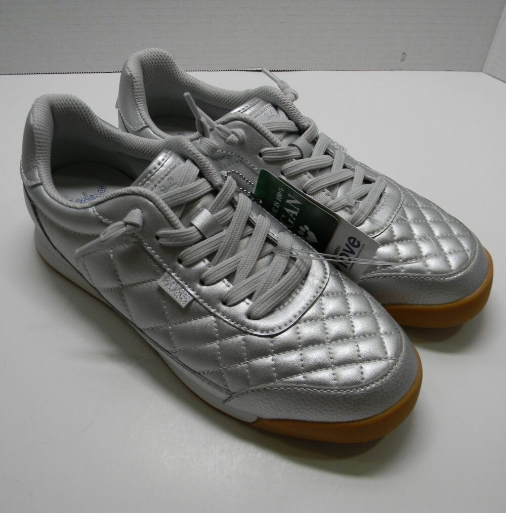 Bob's for Skechers with Memory Foam Silver Sneakers Lace-up Vegan NWT